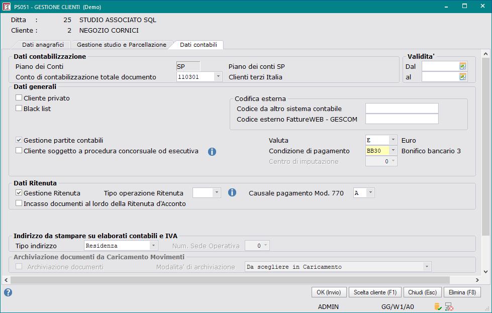 7) Nel tab Dati contabili è possibile personalizzare