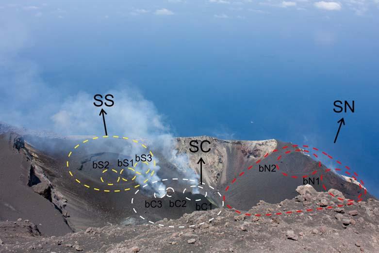 attività di degassamento; S la bocca attiva nell area craterica meridionale. Foto in basso: immagine del mese di giugno 2009 (da Andronico, D.