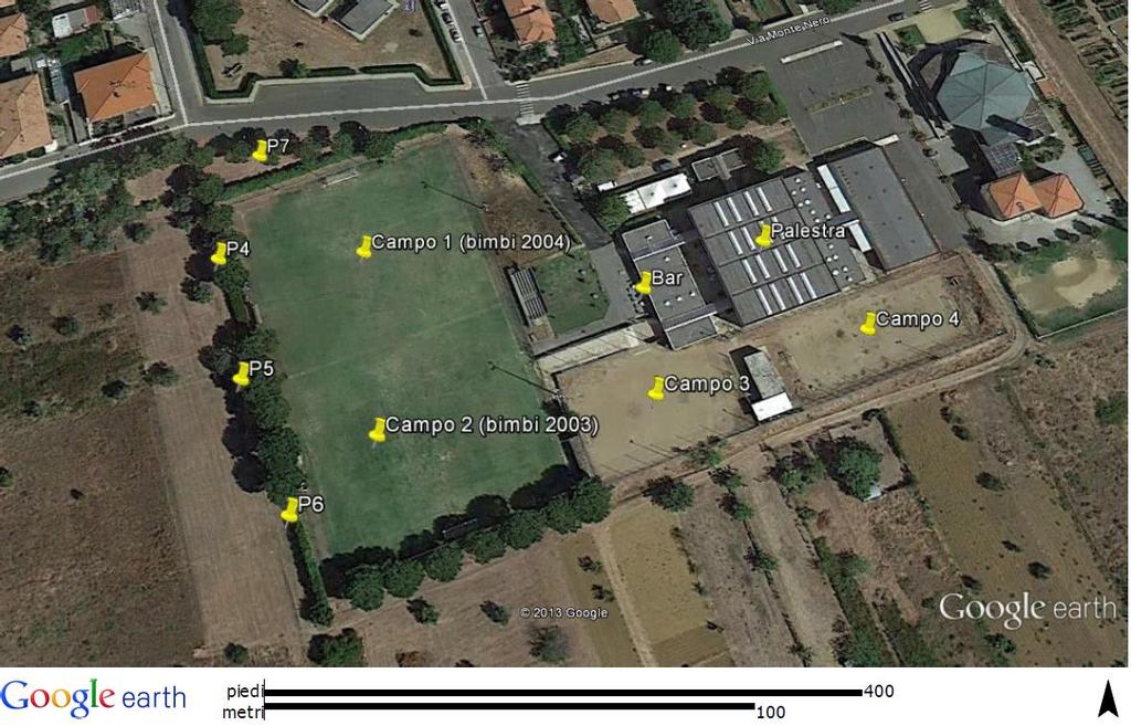Figura 7: Punti di misura presso i campi della Polisportiva Palazzaccio eseguiti nel 2013.