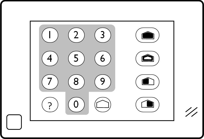 4. DESCRIZIONE PULSANTI Tasto Colore Funzione Tasti numerici per: 1,, 0 = Inserimento codici tecnico, super utente e utente / Scelta codice GIALLO da abilitare per apprendimento su centrale 1 + 4 =