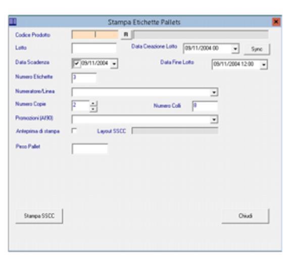 pag. 3 1. Stampa Etichette SSCC La funzione Stampa permette di elaborare etichette con SSCC secondo gli standard EAN/UCC per ogni unità logistica.