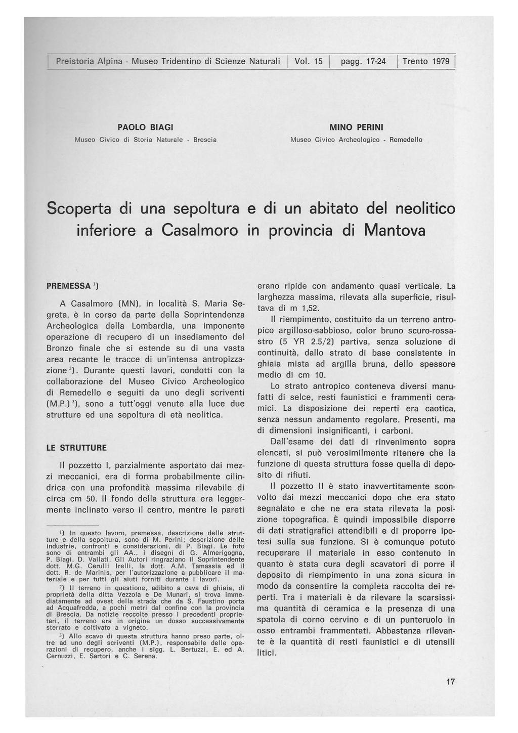 Preistoria Alpina - Museo Tridentino di Scienze Naturali I VoI. 15 I pagg.