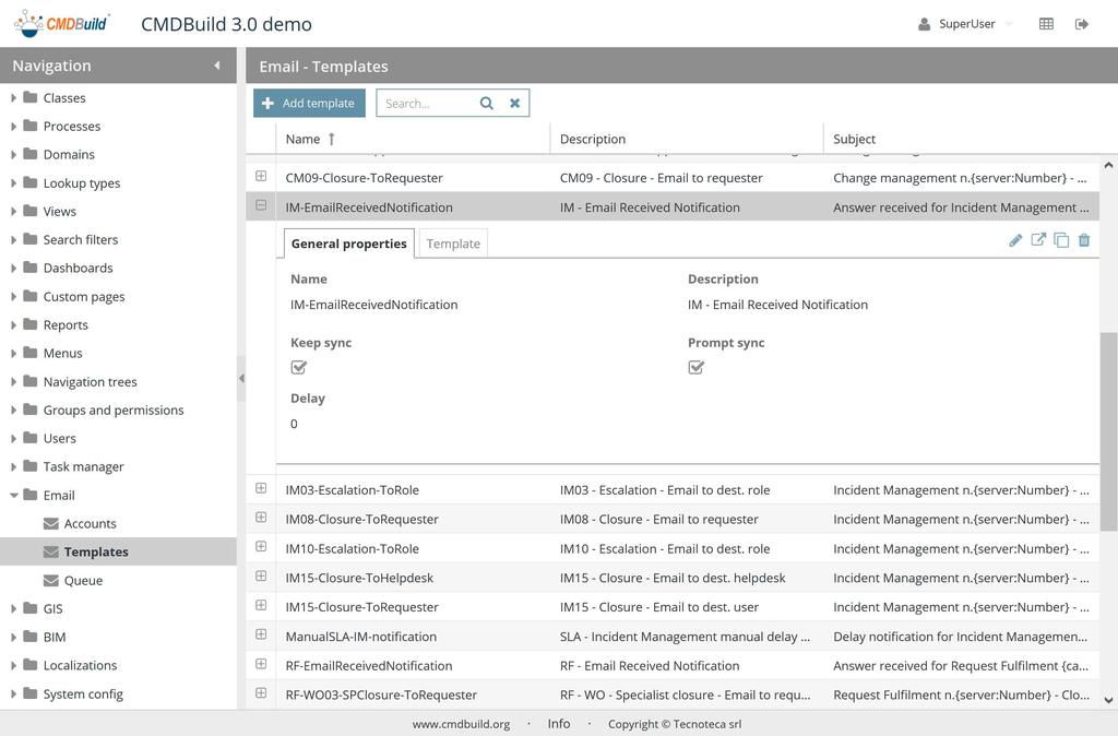 20. Email 20.2. Template La funzione consente di creare o modificare i template di email da utilizzare poi nelle funzionalità abilitate (sistema di workflow, widget, Task manager, ecc).