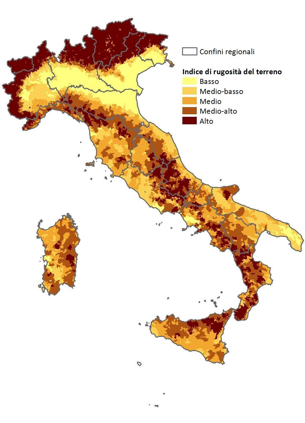 Figura 5 Mappa della rugosità dei comuni italiani