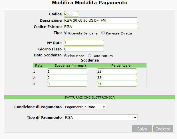 2.4 Gestione Scadenze in caso di pagamenti a rate In EstarWeb è possibile gestire le scadenze in base alla tipologia di pagamento.