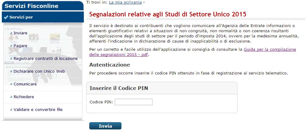 Guida per la compilazione delle segnalazioni studi di settore relative a Unico 2015 INTRODUZIONE L'applicazione permette ai contribuenti di comunicare all'agenzia delle Entrate informazioni o