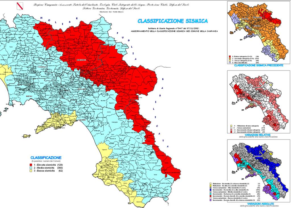 6.0 CARATTERI SISMICI Per quanto riguarda i caratteri sismici delle aree in oggetto esse ricadono tra quei Comuni classificati dalla Regione Campania tra quelli a media sismicità sulla base della