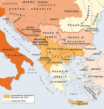 Le Guerre Balcaniche: nel 1912-13 Serbia, Grecia e Bulgaria strapparono all Impero Ottomano quasi tutti i territori che ancora possedeva nei Balcani