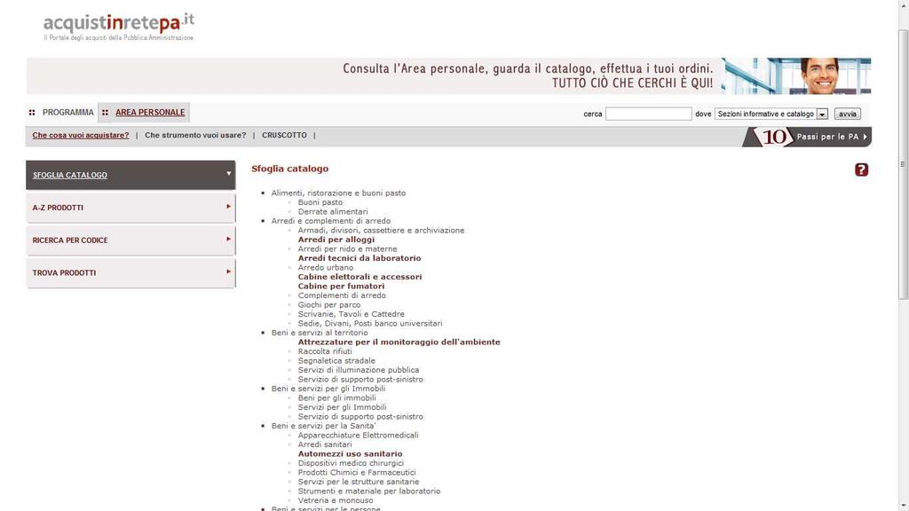 Il catalogo elettronico Archivio di articoli organizzati in categorie e sottocategorie