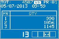 weighings since last deletion ) Totalized weight since last deletion ) Net weight Visualizzazione dettagli prodotto in dosaggio per programmi CARICO e SCARICO Product details displaying during the