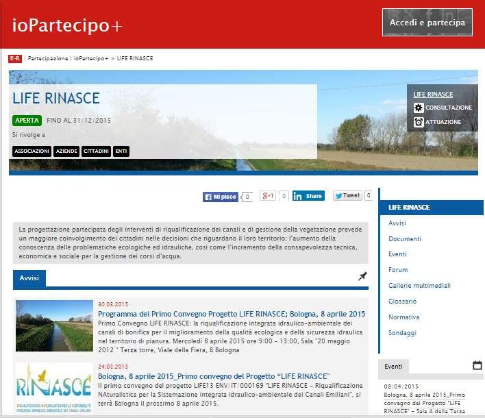 La Piazza LIFE RINASCE su IoPartecipo+ per promuovere la partecipazione on line Il Progetto LifeRii è il primo che ha utilizzato con successo