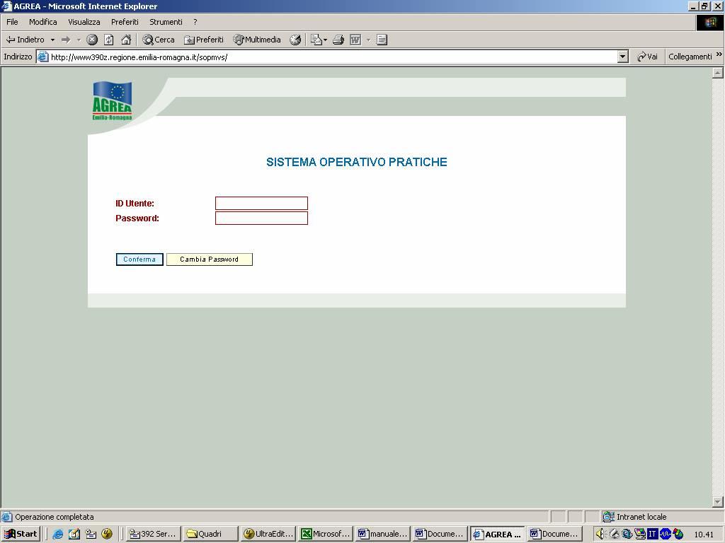 ACCESSO AL SISTEMA OPERATIVO PRATICHE (SOP) DI AGREA NB: Lettere maiuscole e minuscole sono