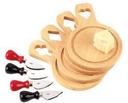 faggio 26005 22 x 15 x 1,5 cm 4 Beech wood cutting board set with 4 cheese knives Set 4