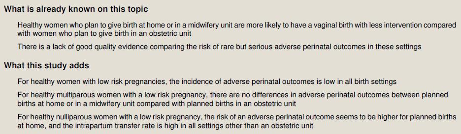 Women planning birthin a midwifery unit and multiparous women planning birth at home experience fewer