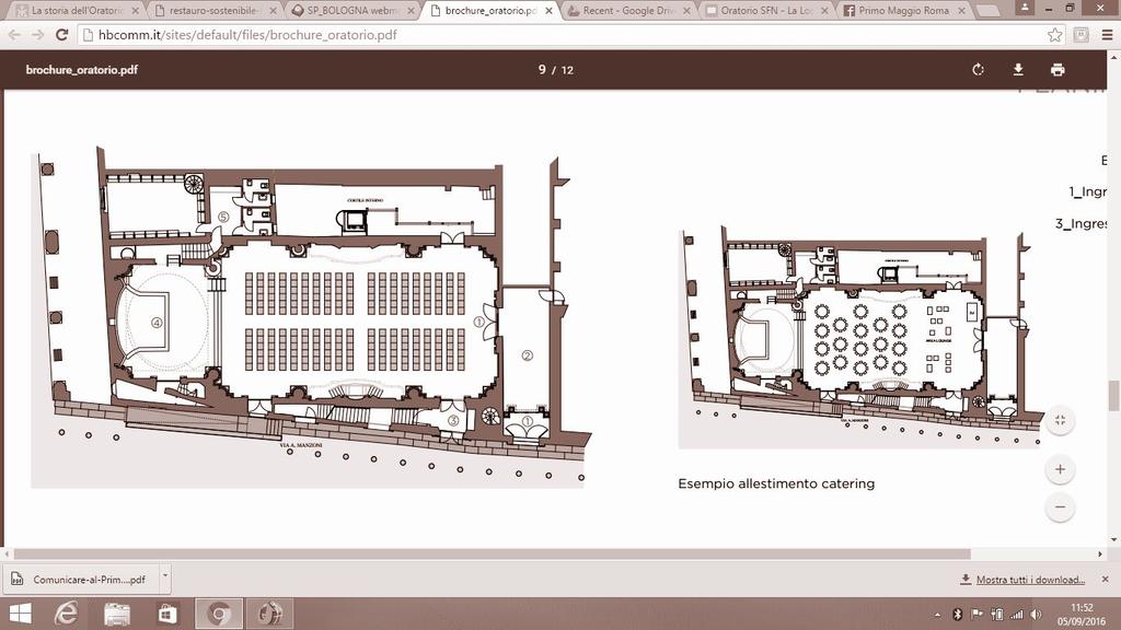 Gli spazi PIANO TERRA - ingresso principale ad uso foyer e ingressi secondari; sala dell Organo, 410 mq, capienza 300 persone, agibilità