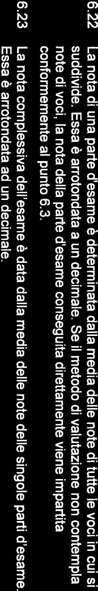 3. 6.23 La nota complessiva dell esame ~ data dalla media delle note delle singole parti d esame. Essa ~ arrotondata ad un decimale. 6.3 Valore delle note Le prestazioni sono valutate con note da 6 a 1.