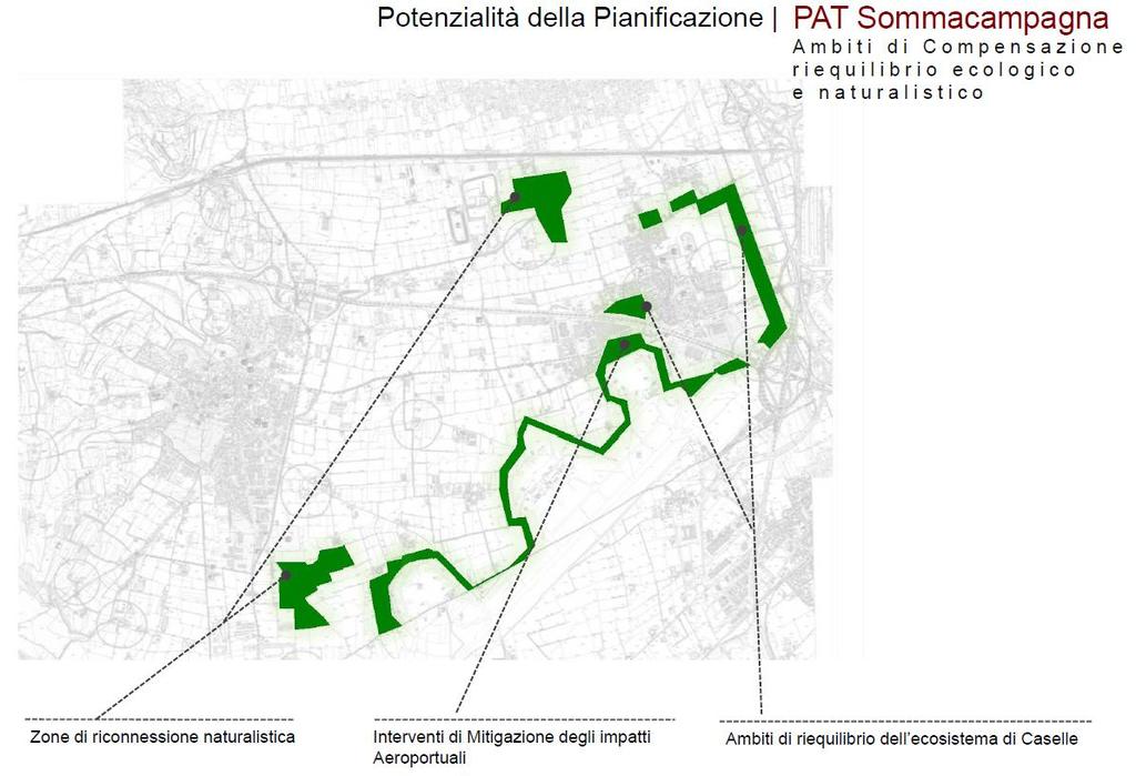 In particolare per l ambito di Caselle, il Masterplan prevede la realizzazione di quattro nuovi poli di sviluppo sostenibile, a