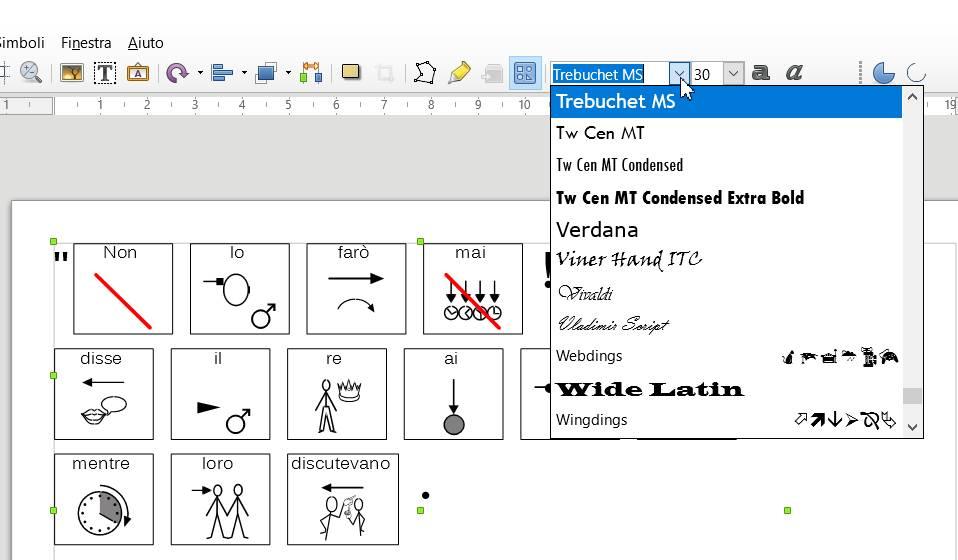 Impostazione font e dimensione punteggiatura A questo punto è possibile