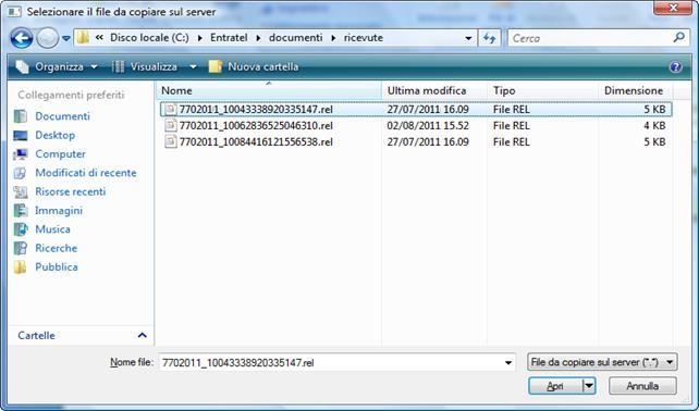 I file contenenti i numeri di protocollo hanno estensione.rel e possono essere aperti con un comune editor di testo (es. notepad, wordpad) per controllo del contenuto.