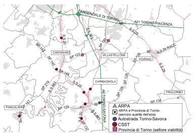 FIGURA 75: rilievi di traffico nell area di Carmagnola usati in input al modello MTModel.