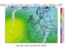 e dell Europa occidentale in genere (a Febbraio), in esatta corrispondenza delle isole Azzorre: tale anticiclone ha esercitato una forte azione di blocco alle perturbazioni atlantiche in arrivo verso