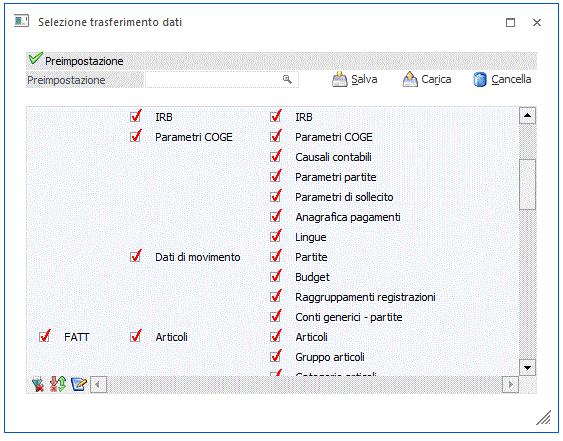 Nella finestra ci sono due checkbox: Moduli specifici azienda: permette di trasferire alla nuova azienda anche i moduli speficici aziendali (ad es.