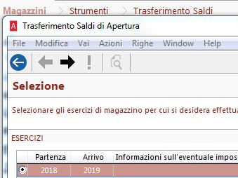 Magazzino Per aggiornare le giacenze iniziali lanciare il Trasferimento