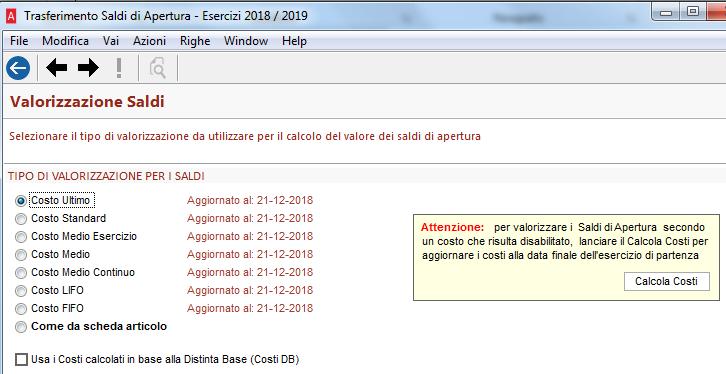 con cui si valorizza la giacenza iniziale del nuovo esercizio viene proposta