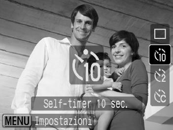 Q Utilizzo dell'autoscatto Utilizzare l'autoscatto quando si desidera comparire nella foto da scattare. Premere il pulsante p. Selezionare un timer.