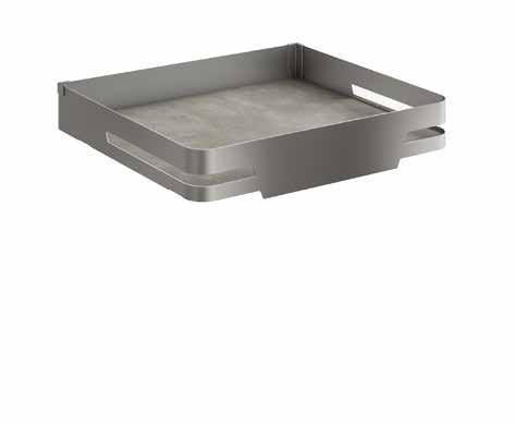 Solid base pan drawer with painted metal sheet sides and melamine bottom with full extension slides and