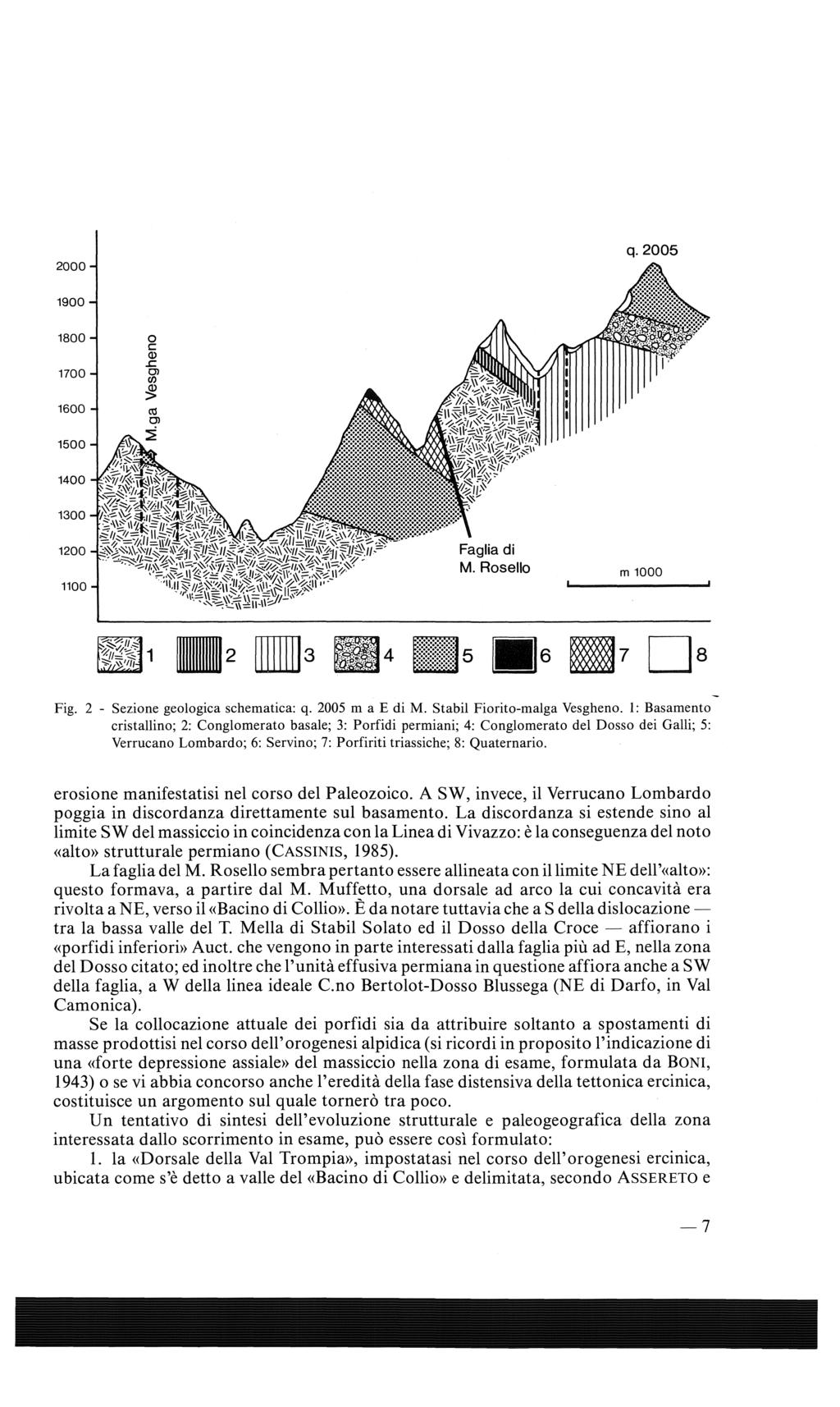 2000 q.2005 1900 1800 o c ()) r. 1700 Ol (/) ~ 1600 1500 1400 1300 1200 1100 5.6 m 1000 ~7 Da Fig. 2 - Sezione geologica schematica: q. 2005 m a E di M. Stabil Fiorito-malga Vesgheno.