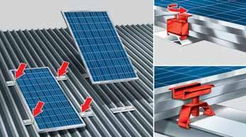 Montaggio dei pannelli in orizzontale Per montare i pannelli fotovoltaici in orizzontale, montare il profilato per tetti in lamiera secondo passo 1, e fissare il profilato 60x37 (Art.