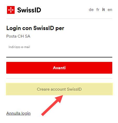 4.2 Selezionare «Creare account SwissID» e
