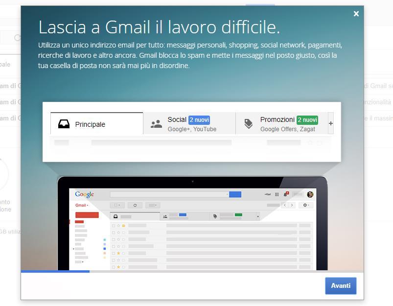 Passo 6 primo accesso alla casella di posta A questo punto il vostro account gmail è stato creato e verrete reindirizzati alla pagina iniziale www.google.it.