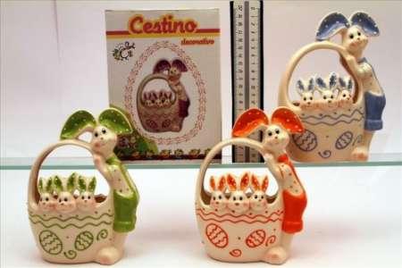 Cesto di ceramica con conigli misura 20x15