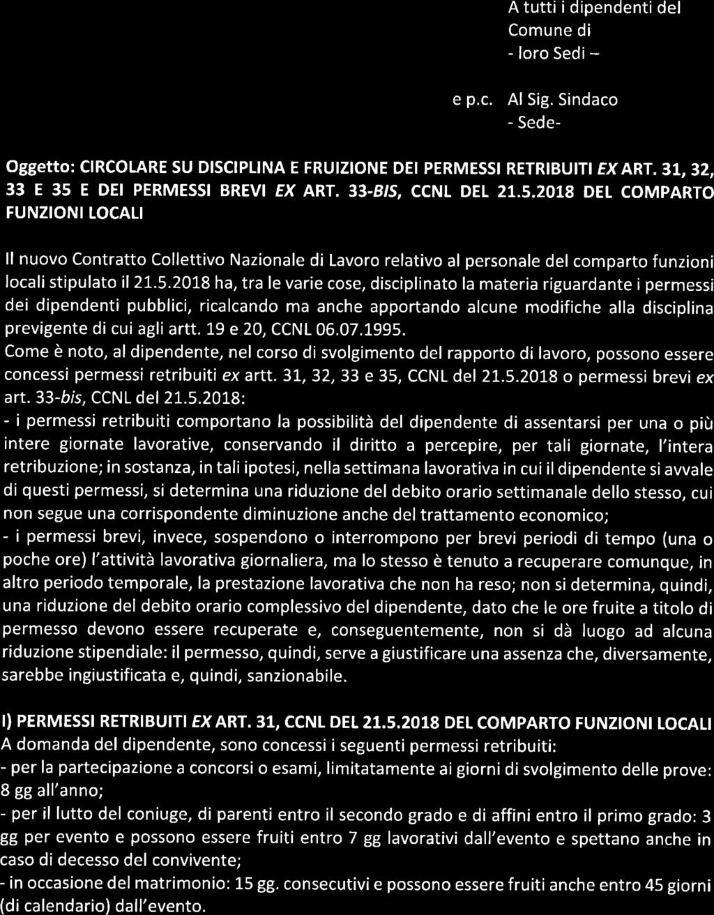 E DEI PERMESSI BREVI EX ART. 33-B/S, CCNL DEL 21.5.
