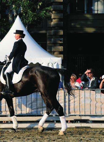 Annette Pangerl mentre esegue una ripresa divulgativa di dressage, molto apprezzata dal pubblico milanese.