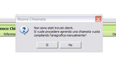 Qualora si inserisca un valore di ricerca che non produce risultati il programma chiede se si vuole inserire un nuovo cliente non ancora registrato.