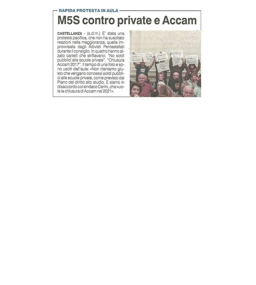 Rapida protesta in aula M5S CONTRO PRIVATE E ACCAM pubblicato il 30/09/2016