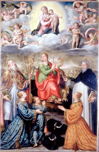 Madonna con Bambino tra Santa Margherita d'antiochia, Sant'Ambrogio (?