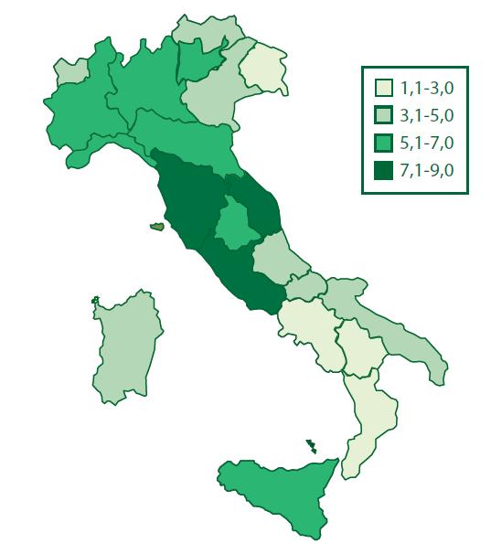 Incidenza delle nuove diagnosi di infezione da HIV (per 100.000 residenti) in Italia 3 posto a livello nazionale TOSCANA: 7,1 per 100.000 res ITALIA: 5,7 per 100.000 res. Fonte: COA (Centro Operativo Aids).