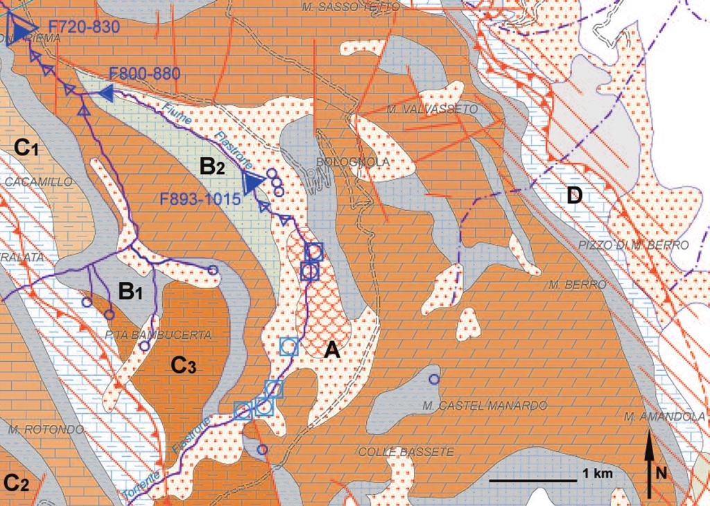 82 C. TARRAGONI ET ALII Fig. 6 - Detail of the Hydrogeological Complexes and Natural Springs Map.