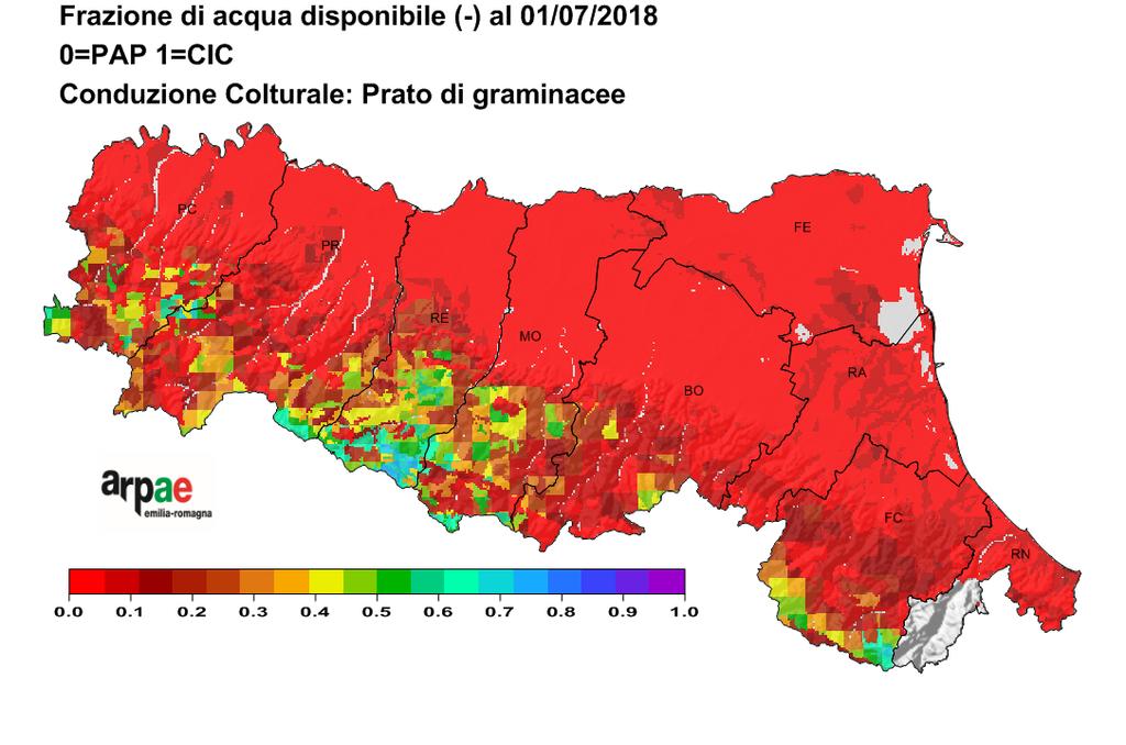 Percentile acqua disponibile (*) Confrontando i valori del contenuto idrico dei terreni stimati nella giornata del 1 luglio con quelli dello stesso giorno nei 16 anni precedenti mediante il calcolo