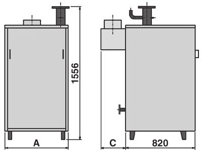 in pressione 4) Spia scarico in atto 5) Scatola per apparecchiature di controllo 6) Sonda di temperatura 7)