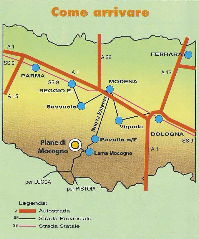 Come arrivare a PIANE DI MOCOGNO: Piane di Mocogno dista 65 km dall'uscita autostradale di Modena nord (A22 del Brennero), 68 km da Pistoia (A11) e 75 km da Lucca (A11).