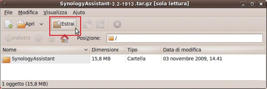 4 Fare clic su Estrai, quindi estrarre la directory SynologyAssistant su /usr/local o in qualsiasi altro percorso. 3.