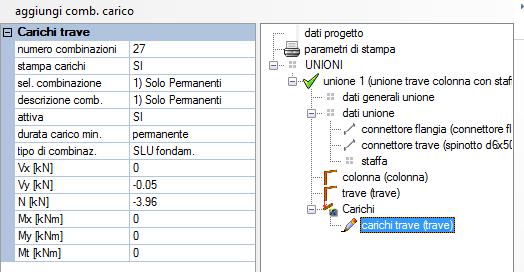 Carichi E possibile visualizzare i carichi importati selezionando la voce carichi elemento nel menu ad albero. Per selezionare la combinazione di sollecitazioni desiderata -> sel. Combinazione 4.