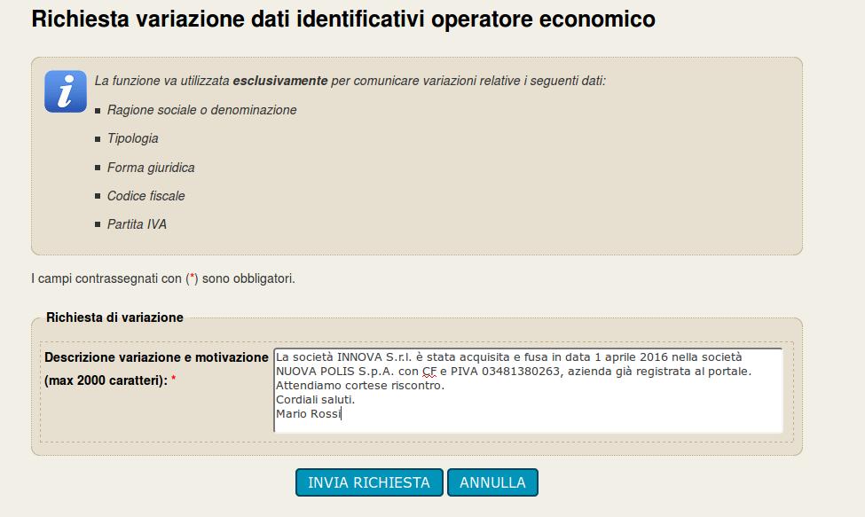 4.1 Variazione dati identificativi (fusioni, cambio partita iva, ecc.