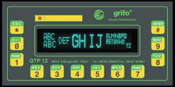 ITALIAN TECHNOLOGY grifo RAPPRESENTAZIONE DI CARATTERI SUL DISPLAY Il terminale QTP 12 visualizza sul display di bordo tutti i caratteri ricevuti aventi un codice compreso nel range 0 255 (0 FF Hex)