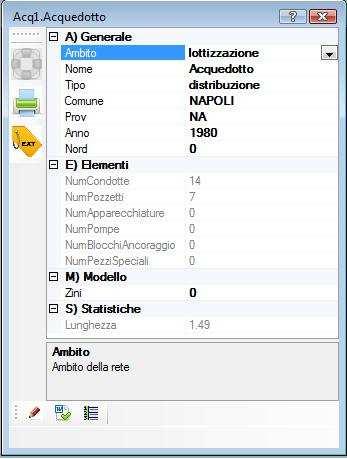 Acquedotto Il nodo Acquedotto consente di inserire alcuni dati generali relativi alla rete.